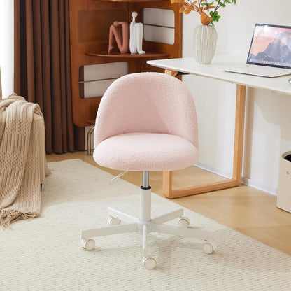 Chaise de bureau ergonomique réglable en hauteur Bonnlo avec base à 5 roues, revêtement en tissu Teddy blanc et cadre en métal - Chaise de bureau inclinable manuelle avec siège rembourré doux pour bureau à domicile, chambre, bureau - Construction robuste