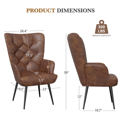Fauteuil Relax, Fauteuil à Ailes Style Scandinave, Élégant Fauteuil Rembourré, Chaise de Coiffeuse, avec Pieds en Métal, Fauteuil pour Salon, Chambre à Coucher, Charge Maximale 150 Kg