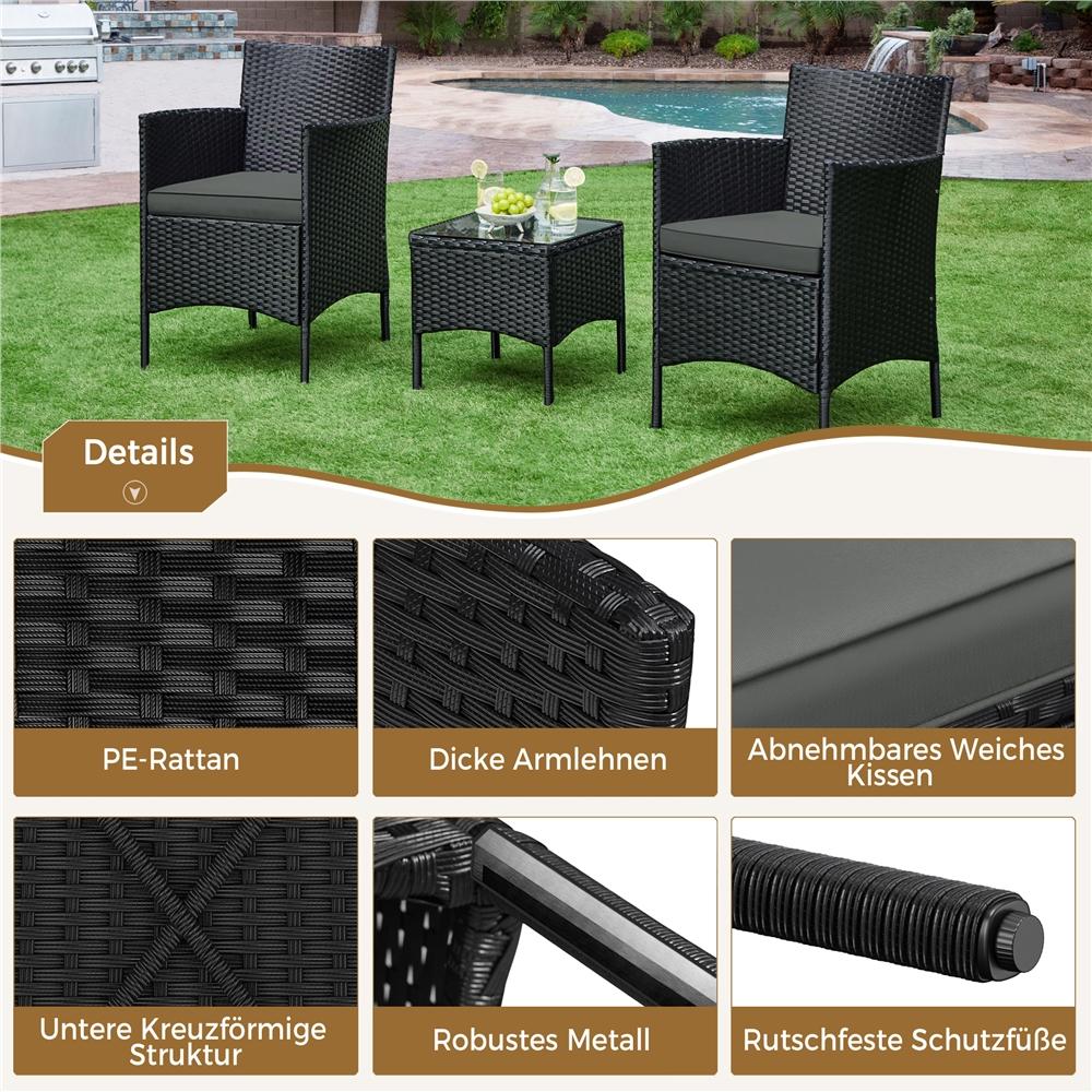 Costoffs Ensemble de mobilier de jardin et de balcon 3 pièces, Groupe de sièges de jardin, Ensemble de mobilier de patio comprenant 2 chaises avec table et coussins d'assise pour balcon, terrasse, jardin