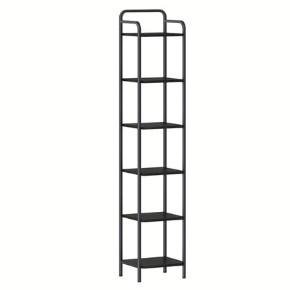 Étagère, Bibliothèque, Étagère Debout, Bibliothèque Mince, Étagère d'Angle Industrielle, Étagère Fine pour Bureau à Domicile, Salon, Chambre, Cuisine, 6 Niveaux, Noir/Brun Rustique et Noir/Blanc Doré