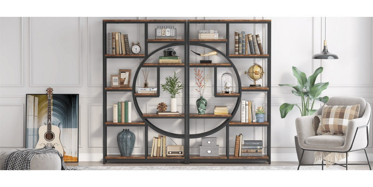 Étagère contemporaine à 5 niveaux, bibliothèques hautes indépendantes pour l'exposition et le rangement avec 9 étagères ouvertes, idéale pour le salon et les coffres de terrasse