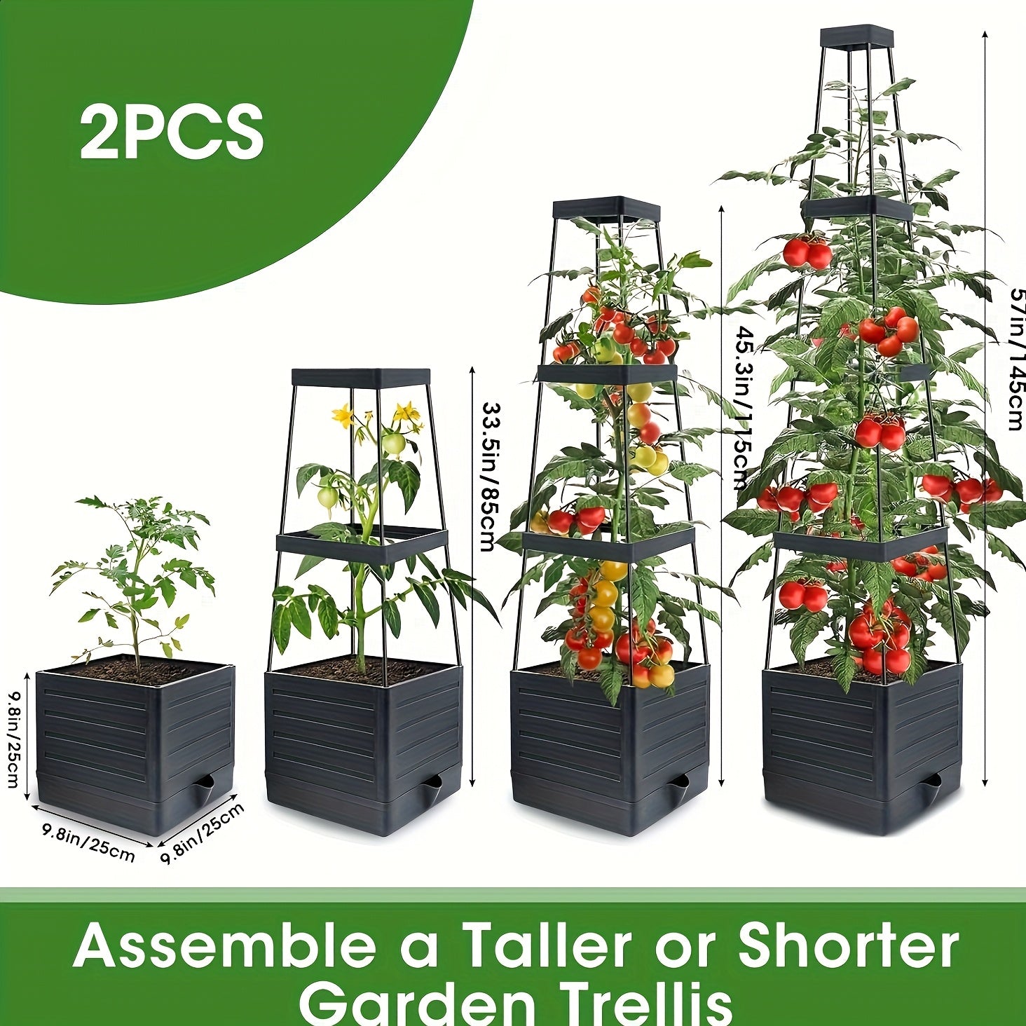 Deux Supports de Culture pour Tomates avec Auvent, Bacs de Jardin de 57 Pouces de Haut pour Plantes Potagères Grimpantes, Cages à Tomates Autoirrigantes, pour Pots de Jardin Intérieur et Extérieur sur la Serre de Patio