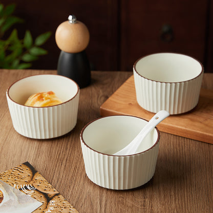 Ensemble de 4 bols de 11 cm (4,5 pouces), 400 ml, blanc perle, avec bords marron foncé dessinés à la main, ensemble de bols, vaisselle en céramique, bol à muesli, bol à petit-déjeuner, bol à dessert, bol à crème, bol à glace, bol à salade, bol à fruits, b