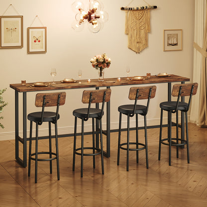 Ensemble de 2 tabourets de bar avec dossier, chaises de bar avec revêtement en cuir PU, chaises de cuisine avec repose-pieds, pour cuisine, salon, bar, montage facile, marron vintage et noir