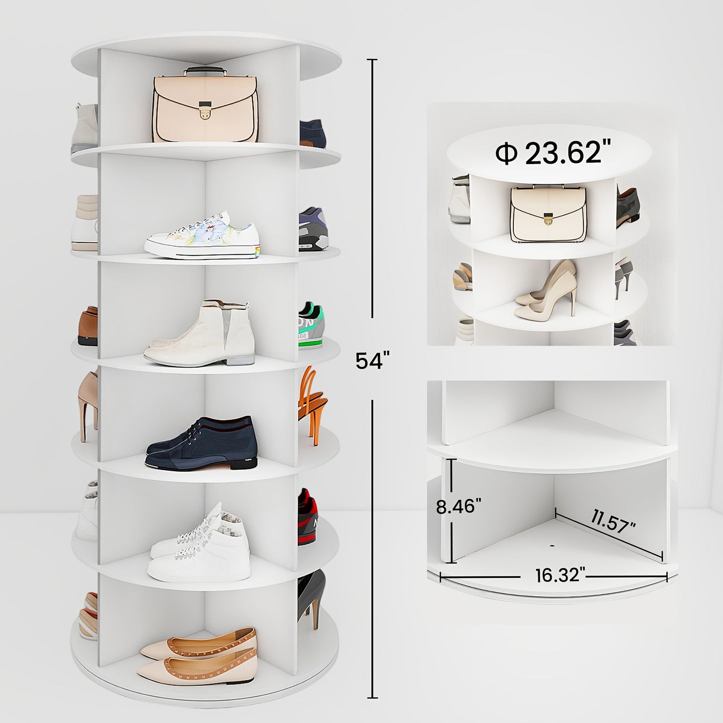 à chaussures rotative 5/6/7 niveaux pour 20/24/28 chaussures, présentoir rotatif à 360°, organisateur Lazy Susan blanc, étagère à chaussures, carrousel de rangement rond vertical pour chapeaux et sacs à main