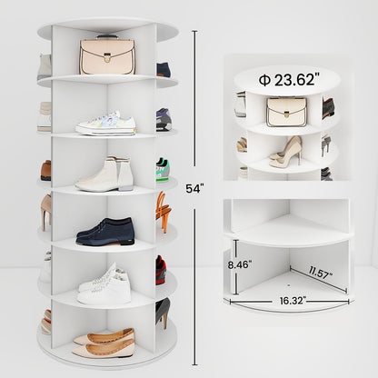 à chaussures rotative 5/6/7 niveaux pour 20/24/28 chaussures, présentoir rotatif à 360°, organisateur Lazy Susan blanc, étagère à chaussures, carrousel de rangement rond vertical pour chapeaux et sacs à main