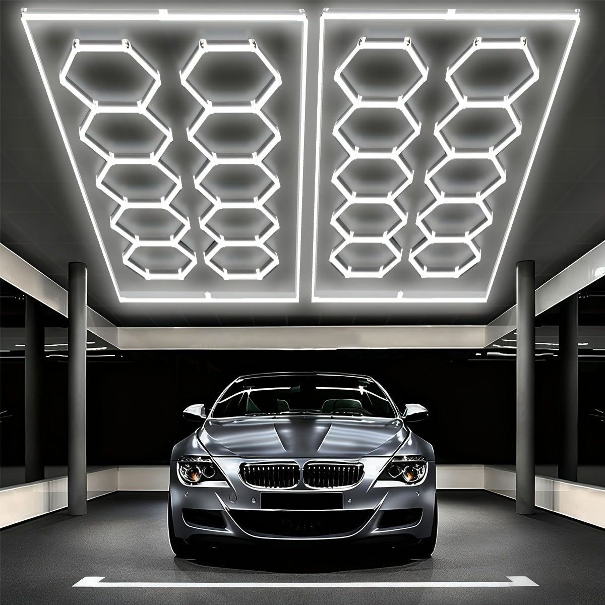 Lumière LED hexagonale 5 grilles/8 grilles/10, 14 grilles avec bordure, 6500K super brillante, facile à installer, design durable pour garage, atelier beauté auto, atelier, salle d'exposition, salle de sport