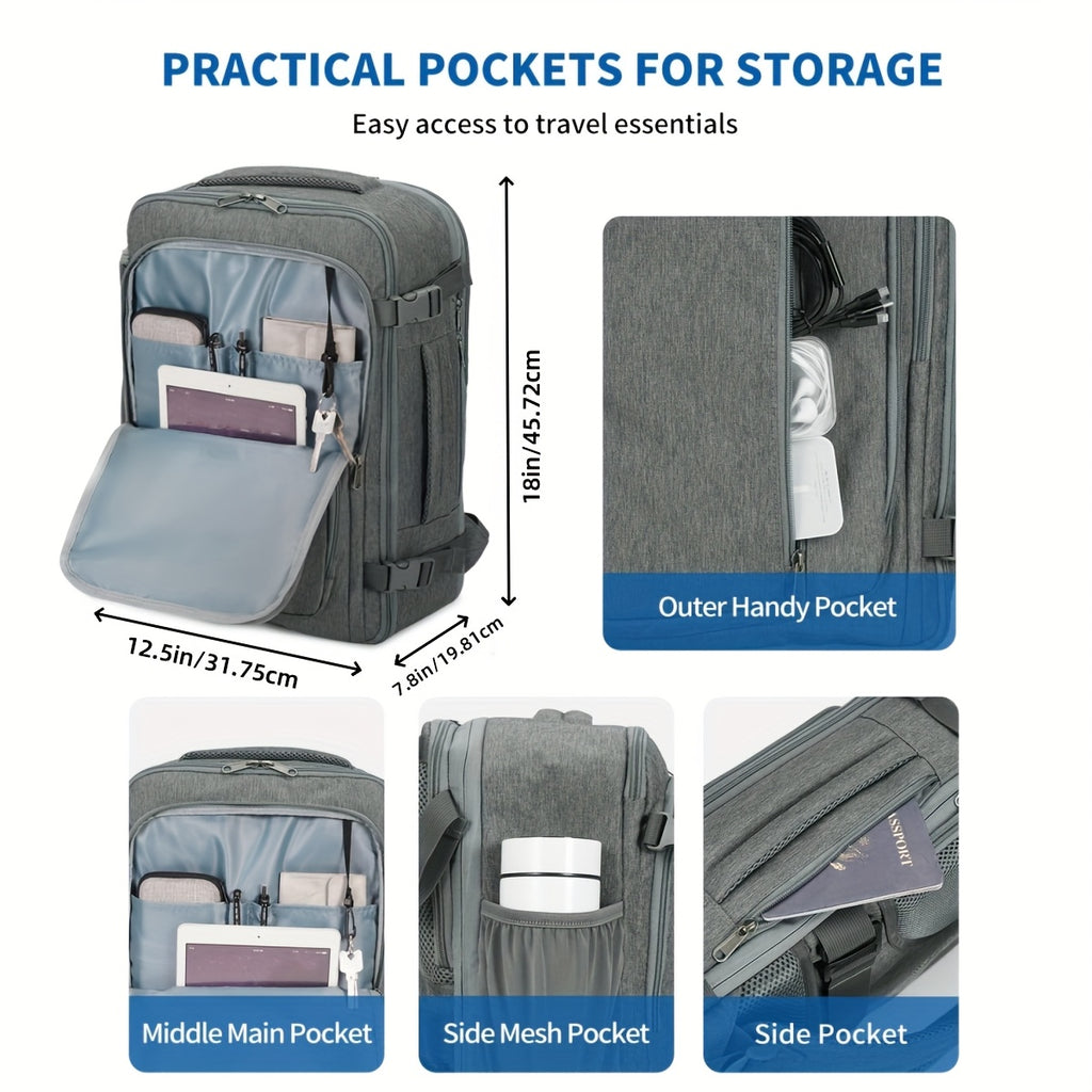 Sac à dos cabine extensible approuvé par l'aviation 45X36X20 pouces, bagage à main sous le siège avec poche humide et housse pour ordinateur portable dédiée de 43,18 cm, sac de voyage adapté aux normes TSA pour les voyages d'affaires (Essentiel unisexe 20