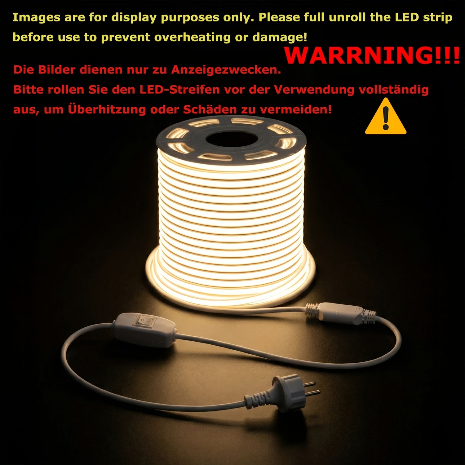Bande LED COB IP65 jusqu'à 50m, 220V/230V, Flexible Blanc Chaud Blanc Froid, Bande Néon en Silicone pour Intérieur Extérieur, Chambre, Patio, Fête, DIY et Décoration Maison, pour Enseignes, Murs, Bar, Éclairage de Fête, 2m/20m/30m/50m