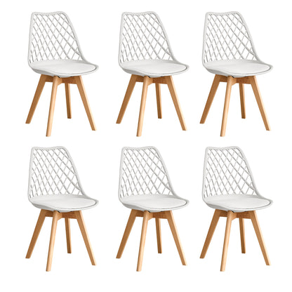EGOONM Ensemble de 6 chaises de salle à manger, chaises de cuisine scandinaves - Design de dossier coquillage découpé, coussin en similicuir et pieds en bois de hêtre