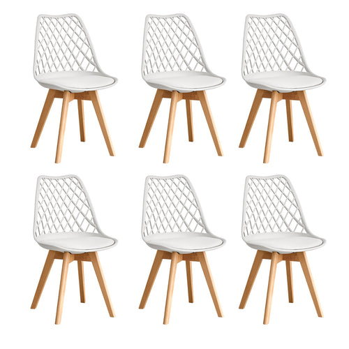 EGOONM Ensemble de 6 chaises de salle à manger, chaises de cuisine scandinaves - Design de dossier coquillage découpé, coussin en similicuir et pieds en bois de hêtre