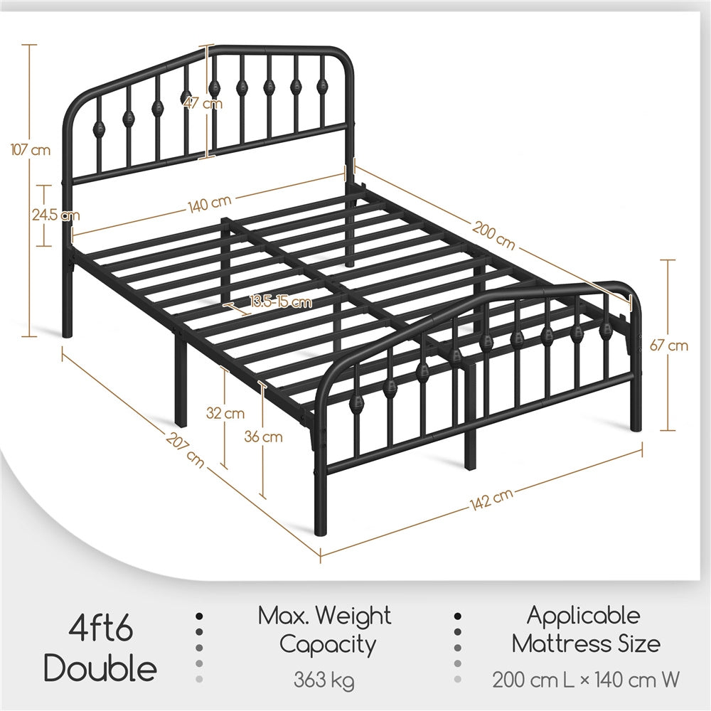 Costoffs Cadre de Lit Double en Métal Moderne - Avec Sommier à Lattes Métalliques - Espace de Rangement Sous-lit - Idéal pour Chambre, Dortoir ou Appoint - Style Industriel Intemporel