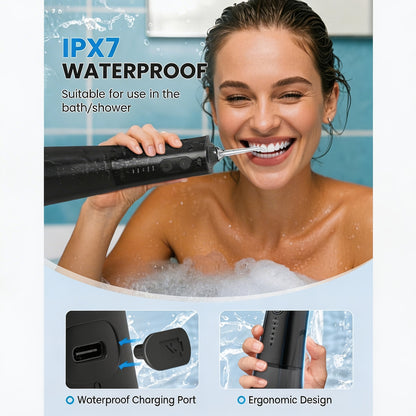 Irrigateur Buccal Portable Rechargeable, Hydropulseur Dentaire, Irrigateur Dentaire Professionnel sans Fil 8 Buses 5 Modes, IPX7 Étanche 300ML pour le Nettoyage des Dents, Maison & Voyage