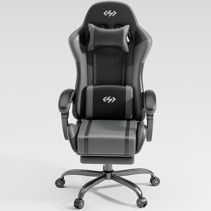 Nouvelle chaise de gaming améliorée avec massage lombaire intégré, conception ergonomique pour adultes, support lombaire et appui-tête réglables, chaise d'ordinateur pivotante en similicuir avec repose-pieds, chaise de bureau inclinable pour de longues he