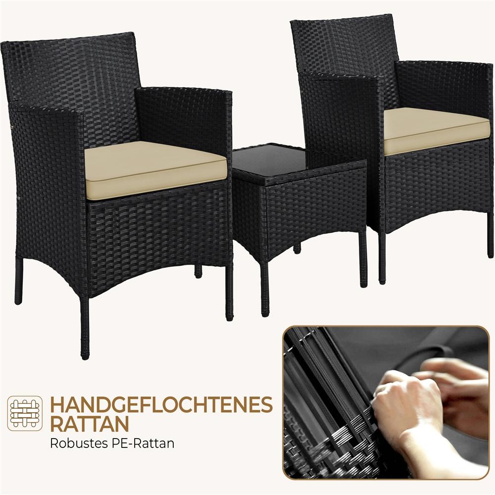 Costoffs Ensemble de mobilier de jardin et de balcon 3 pièces, Groupe de sièges de jardin, Ensemble de mobilier de patio comprenant 2 chaises avec table et coussins d'assise pour balcon, terrasse, jardin
