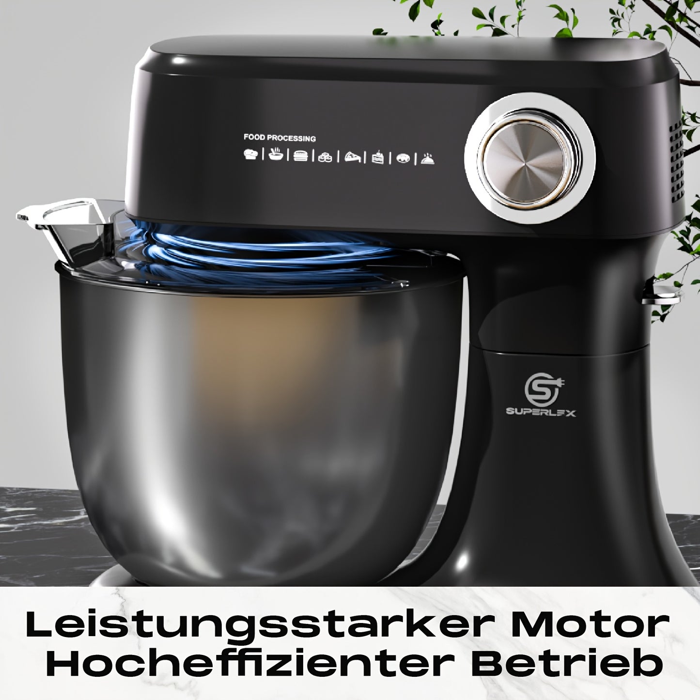 SUPERLEX Batteur de Cuisine 3-en-1 800W | Robot Culinaire 4.5L avec Fouet et Crochet à Pâte | Appareil de Pétrissage de Cuisine Polyvalent