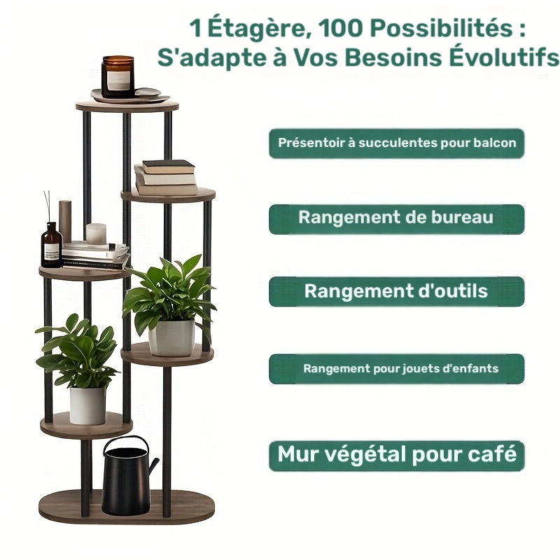 1pc Étagère à Plantes Moderne en Bois à Plusieurs Niveaux avec Finition Brossée - Présentoir pour Pots de Fleurs Intérieur/Extérieur, Construction en Bois Durable Adaptée pour Jardin, Balcon - Étagère Économiseur d'Espace pour Pots et Plantes