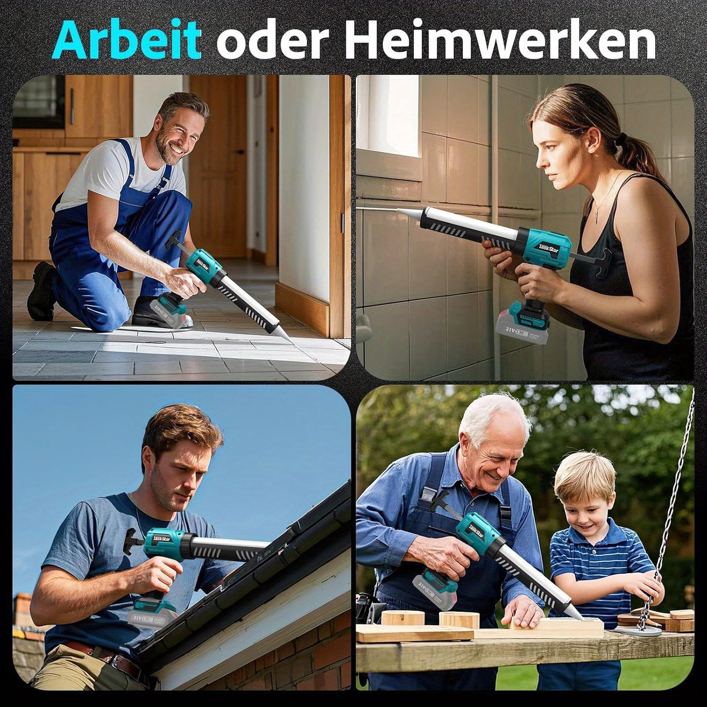 Pistolet à calfeutrer électrique sans fil TaskStar compatible avec batterie Makita, 4 vitesses réglables, presse-cartouche, pour tubes de 300ml, pour batterie Makita 18V (batterie non incluse)