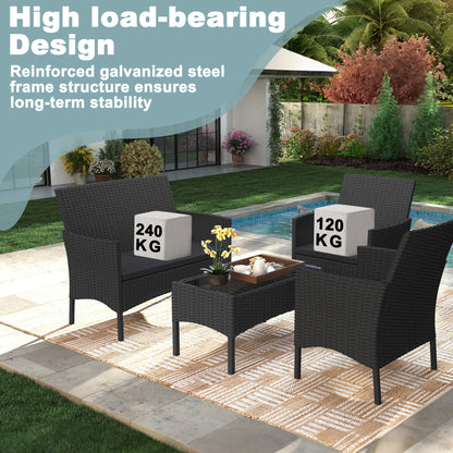 Ensemble de mobilier de jardin en rotin poly pour balcon - canapé 2 places, chaises individuelles et table avec coussins d'assise anthracite - choix de couleur salon (coussins d'assise anthracite)
