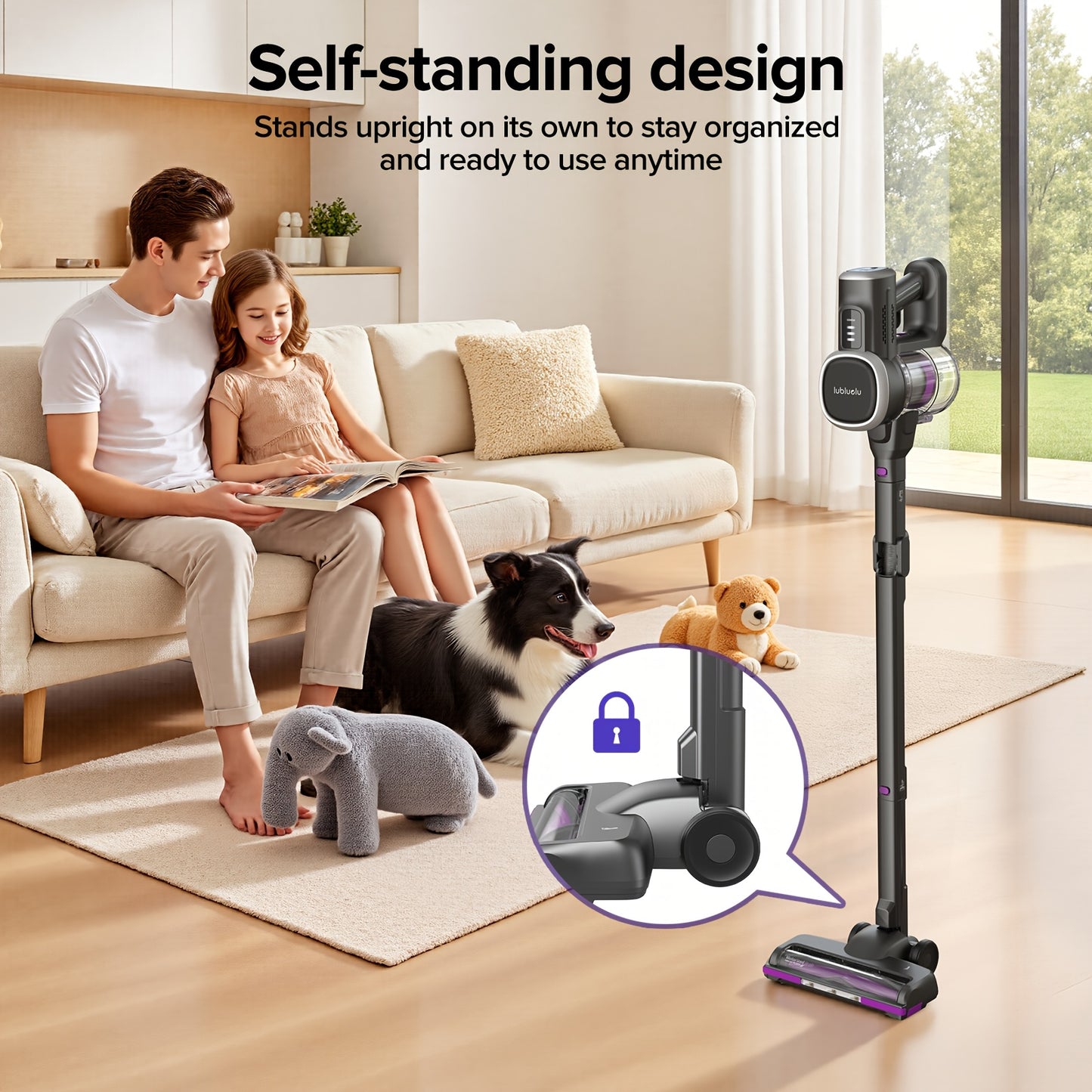 Aspirateur pliable sans fil Lubluelu P5, 40Kpa/50Min, anti-obstruction à six niveaux de dépose, tube pliable flexible, grandes roues, auto-stabilisation, anti-enchevêtrement, grand réservoir à poussière, parfait pour les poils d'animaux, les sols et les t
