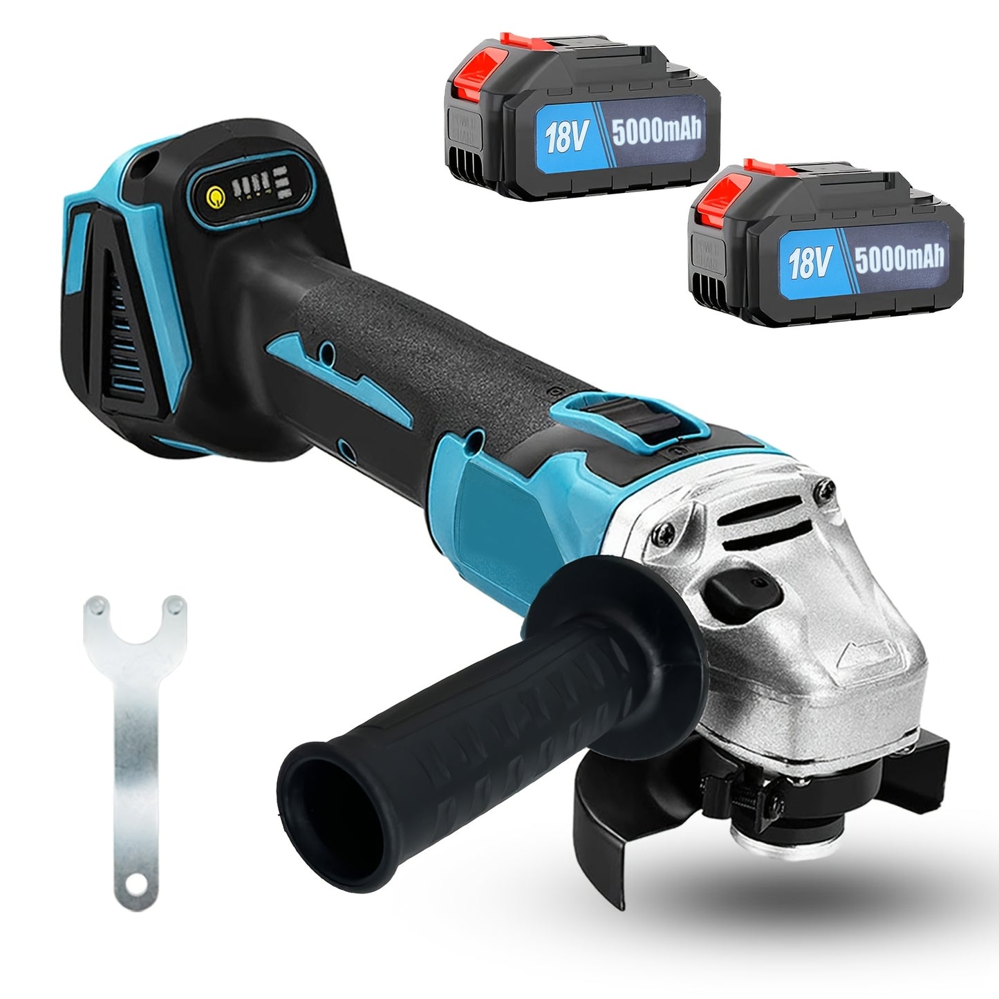 Meuleuse d'angle sans fil 125MM, machine de meulage sans balais compatible avec batterie Makita 18V, 11000RPM, batterie 5000mAh, poignée auxiliaire à 2 positions & disques 1/2'', meuleuse d'angle électrique pour meuler et polir