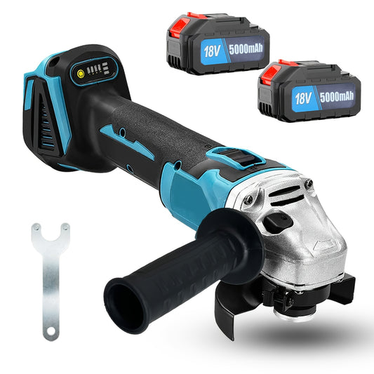 Meuleuse d'angle sans fil 125MM, machine de meulage sans balais compatible avec batterie Makita 18V, 11000RPM, batterie 5000mAh, poignée auxiliaire à 2 positions & disques 1/2'', meuleuse d'angle électrique pour meuler et polir