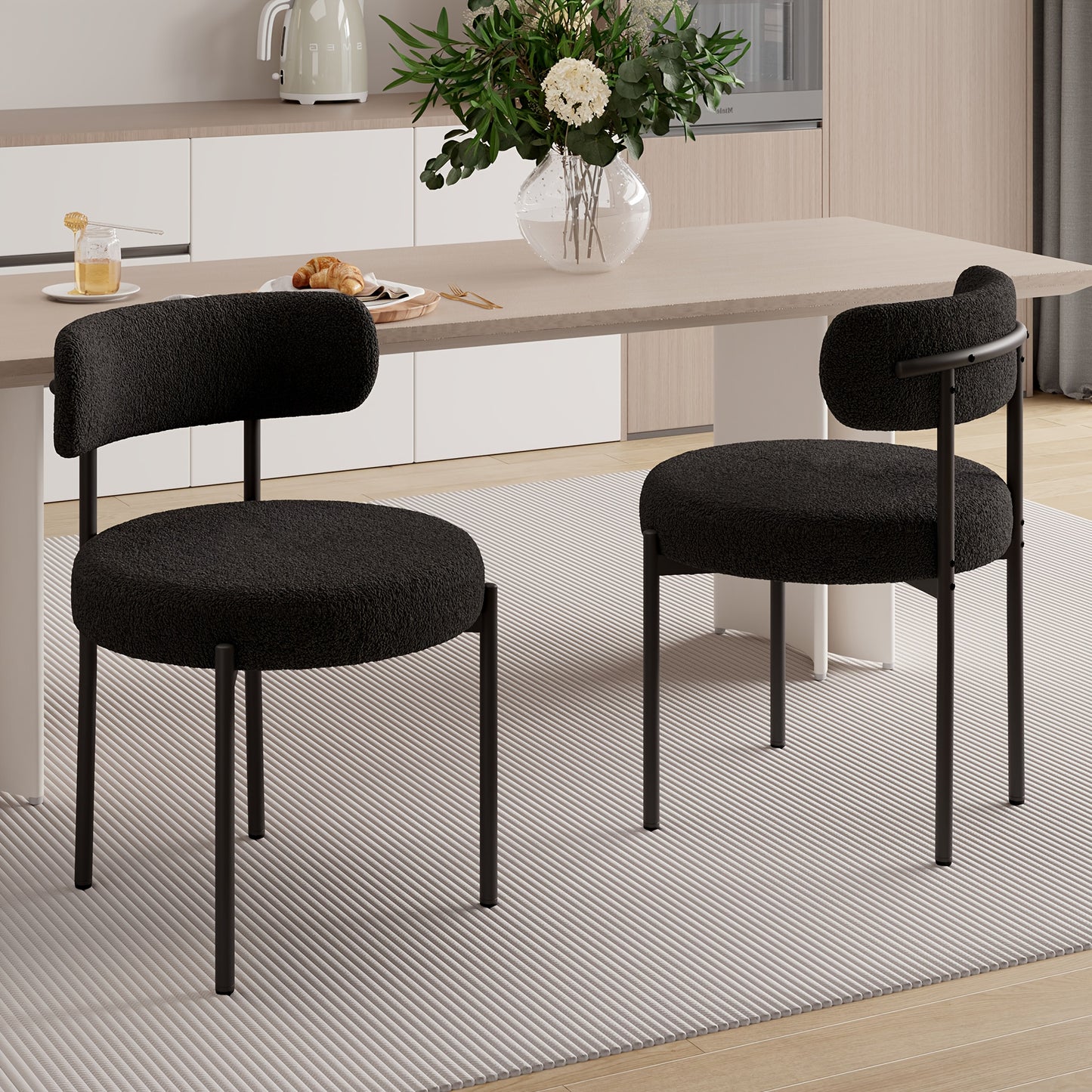 Ensemble de 2 chaises de salle à manger, chaise de salle à manger ronde, avec dossier incurvé et coussin épais, siège large confortable, pieds en métal, entrepôt local