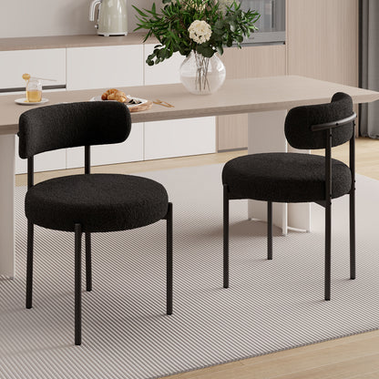 Ensemble de 2 chaises de salle à manger, chaise de salle à manger ronde, avec dossier incurvé et coussin épais, siège large confortable, pieds en métal, entrepôt local