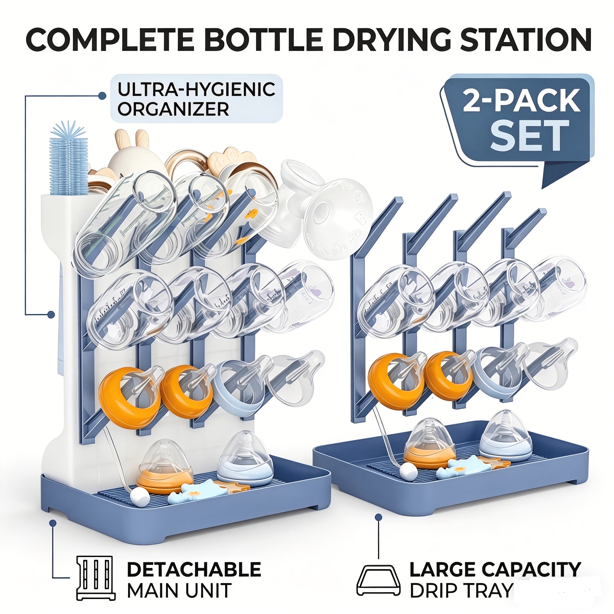 Égouttoir à bouteilles vertical - Gain de place, convient pour bouteilles et porte-pièces, égouttoir compact pour tire-lait, porte-accessoires compatible Brezza, pour station de séchage d'établi