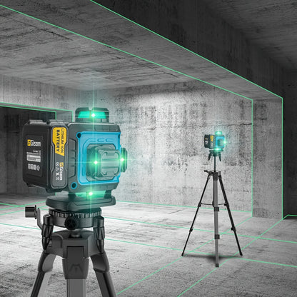 Niveau laser 4D vert Gisam 16 lignes avec trépied et contrôle par application, 4 x 360° auto-nivellement horizontal vertical croisé, outil de construction haute précision avec batterie lithium rechargeable, pour rénovation domicile et projets d'ingénierie
