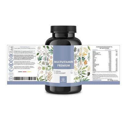 NATURALKRAFT® Multivitamines Premium - Complexe A-Z à haute dose, 180 capsules véganes avec vitamines et minéraux essentiels, incluant la vitamine C, D3, B12, le zinc, le magnésium et les OPC - Testé en laboratoire
