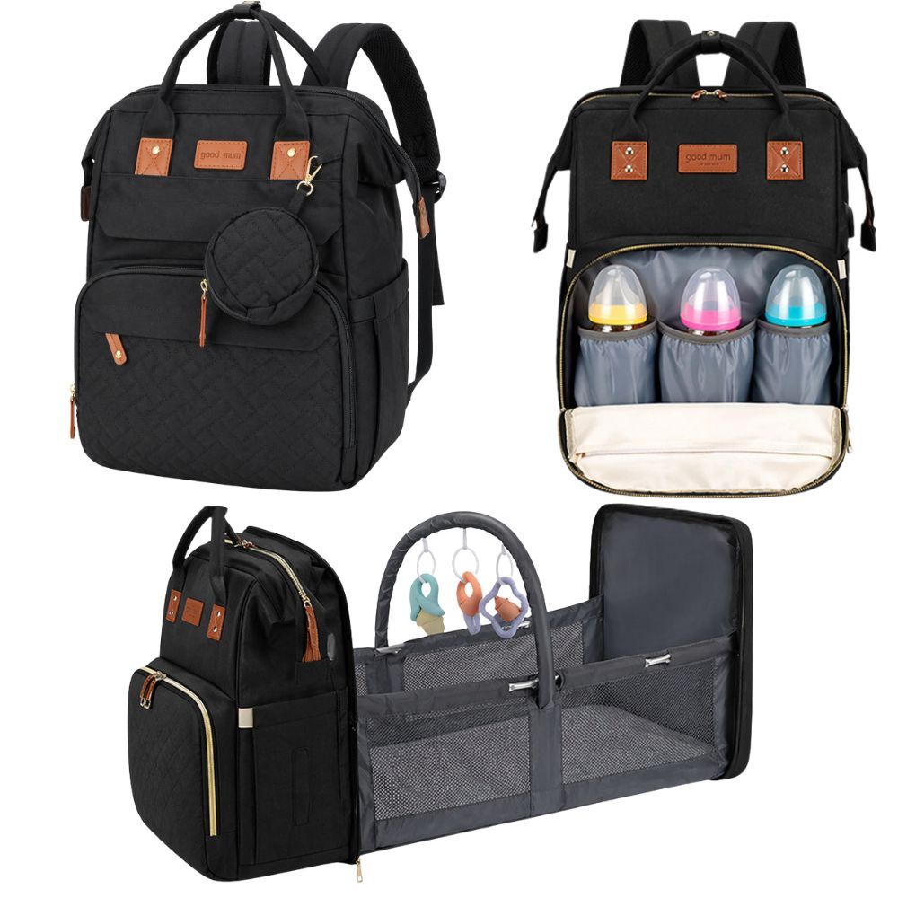 Sac à dos Maman avec lit et USB, Sac à dos multifonctionnel pour parents avec organisateur, Grand sac à dos de voyage avec fonction lit pour enfants, Sac à dos pratique pour la marche et les voyages, Lit pliable avec matelas, Sac à dos quotidien spacieux