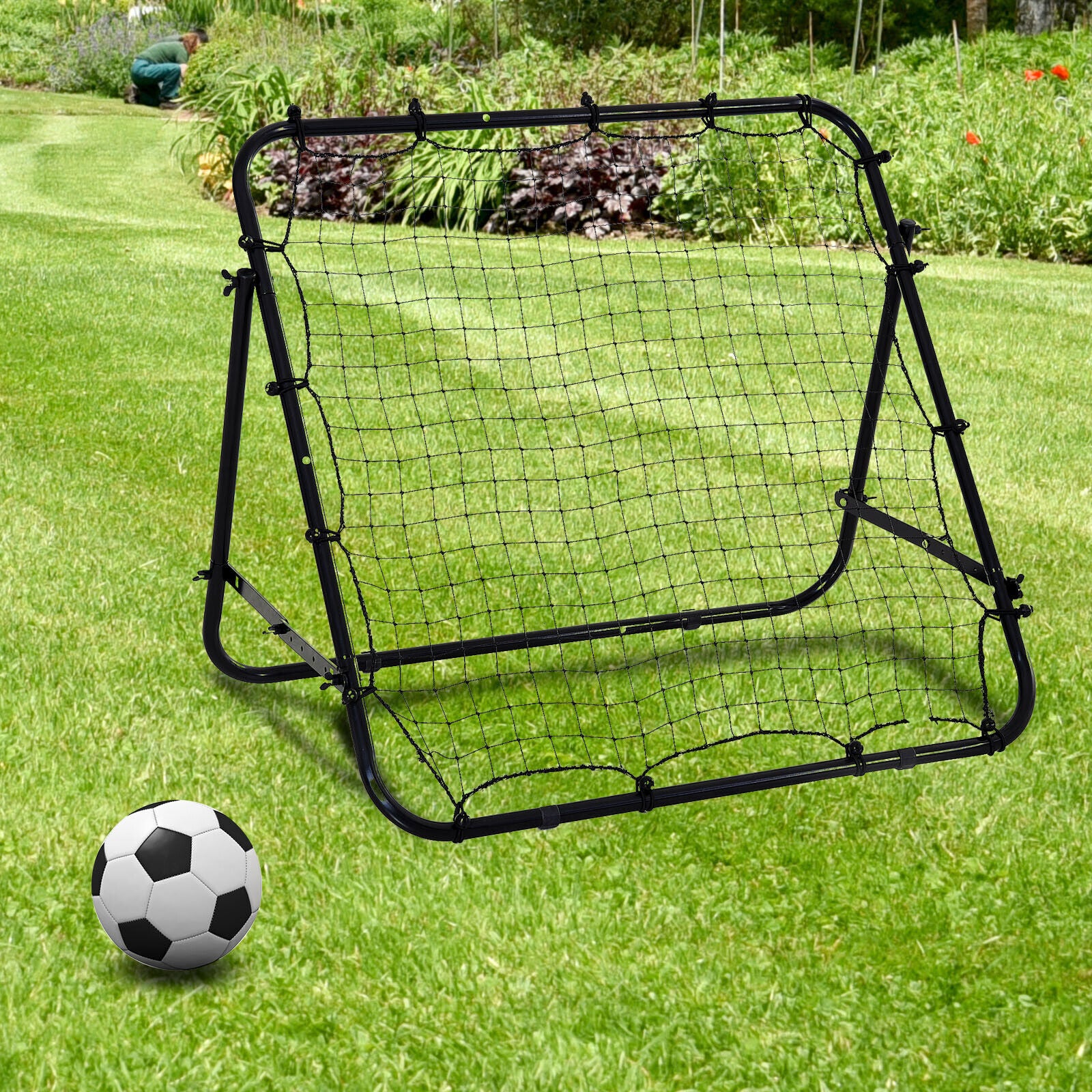Filet rebondisseur de football - Filet d'entraînement de football pour la pratique, aide au retour, cible but, équipement d'entraînement de football pour la maison, le jardin, l'extérieur - Noir