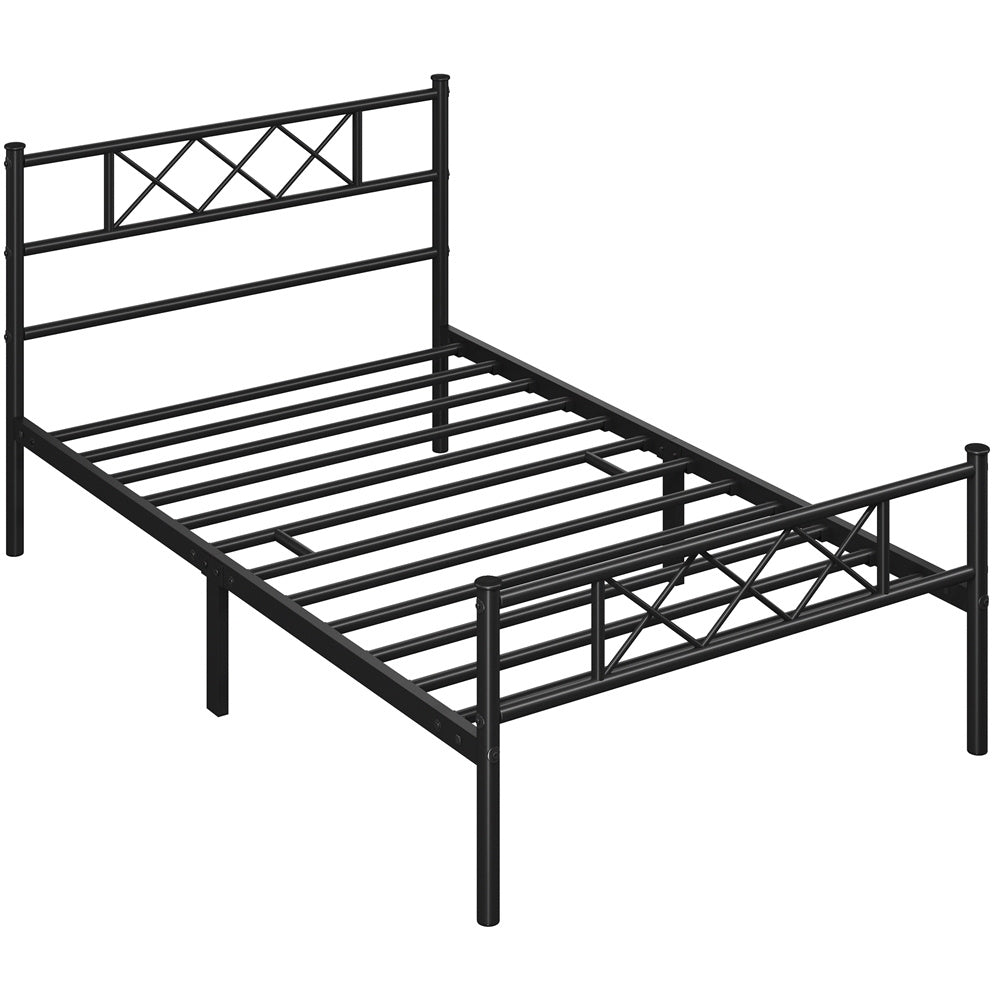 Costoffs Cadre de Lit en Métal Moderne - Structure à 6 Pieds avec Tête de Lit Design en Forme X - Sommier à Lattes Métalliques et Grand Espace de Rangement Sous-lit - Idéal pour Chambre d'Invite, Dortoir ou Appoint - Style Industriel Élégant