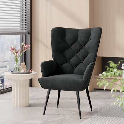 Fauteuil Relax, Fauteuil à Ailes Style Scandinave, Élégant Fauteuil Rembourré, Chaise de Coiffeuse, avec Pieds en Métal, Fauteuil pour Salon, Chambre à Coucher, Charge Maximale 150 Kg