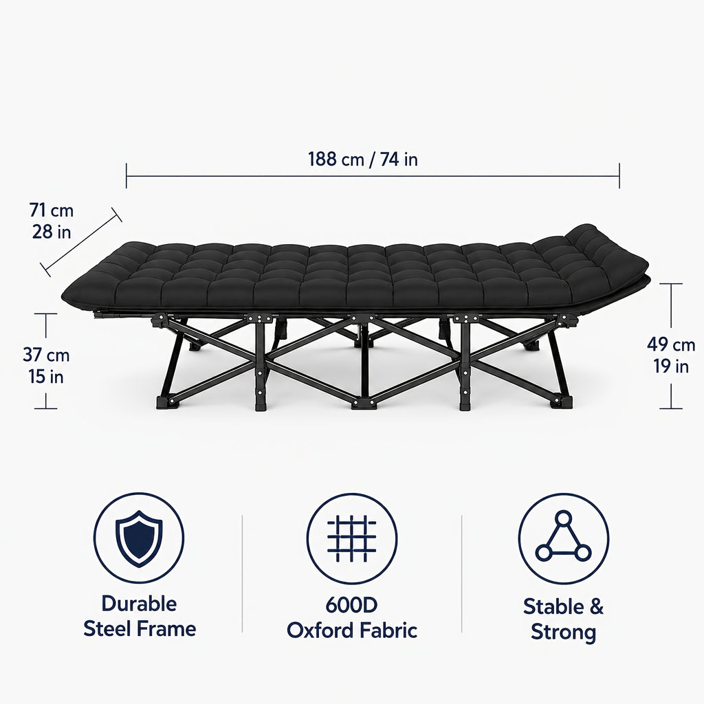 Lit pliant portable, avec matelas doux et épais, support à cadre en acier, convient pour un usage domestique, le camping et les voyages
