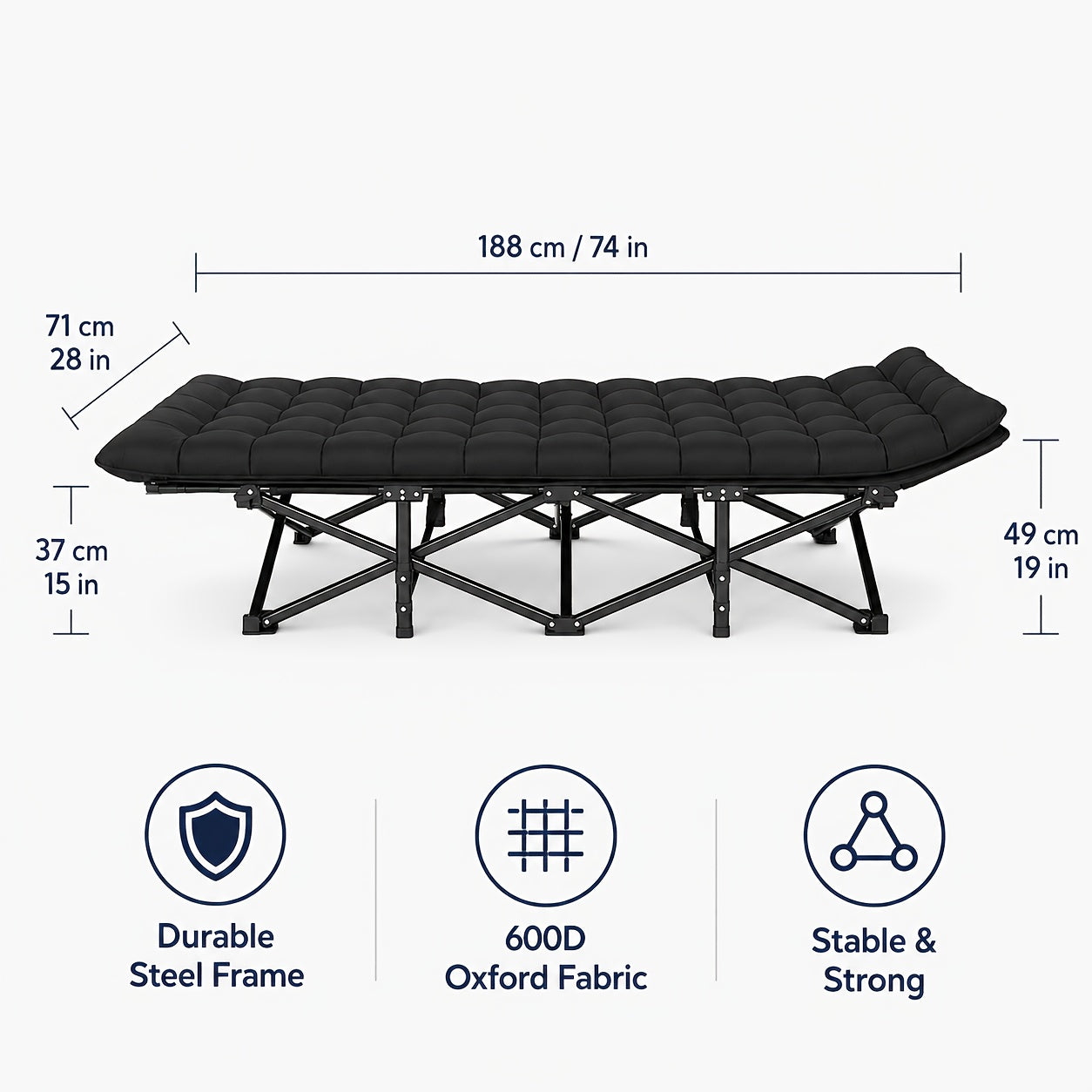 Lit pliant portable, avec matelas doux et épais, support à cadre en acier, convient pour un usage domestique, le camping et les voyages