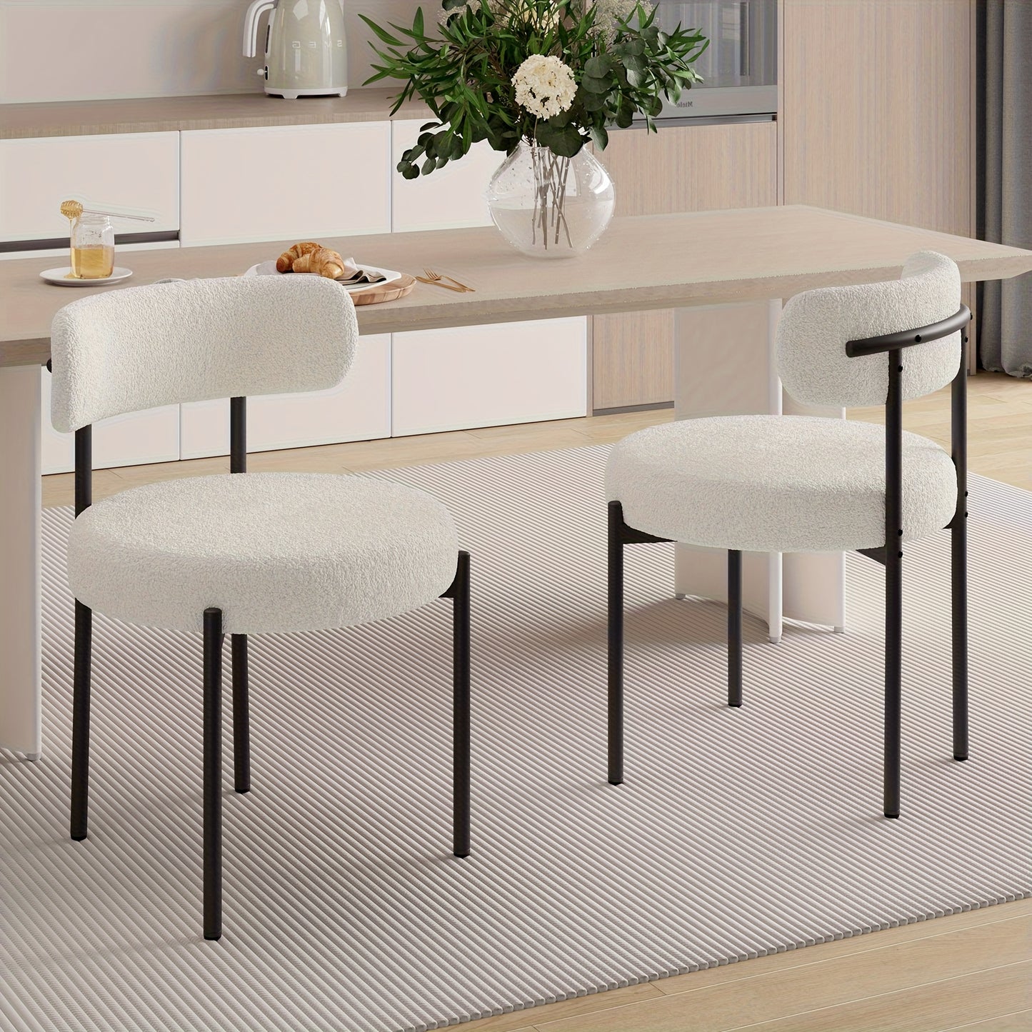 Ensemble de 2 chaises de salle à manger, chaise de salle à manger ronde, avec dossier incurvé et coussin épais, siège large confortable, pieds en métal, entrepôt local