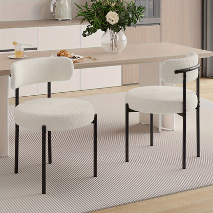 Ensemble de 2 chaises de salle à manger, chaise de salle à manger ronde, avec dossier incurvé et coussin épais, siège large confortable, pieds en métal, entrepôt local