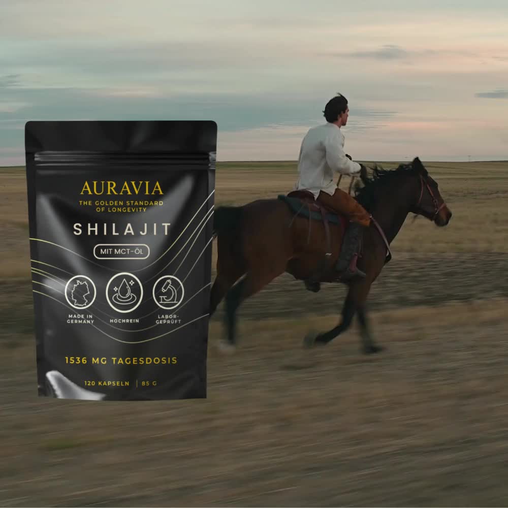 Lot de 2 capsules de Shilajit 196G Original avec huile MCT - Shilajit 2 X 120pièces Ultra Haute Dose en sac - AURAVIA® Végan - Shilajit rempli et testé en laboratoire en Allemagne - Fait en Allemagne