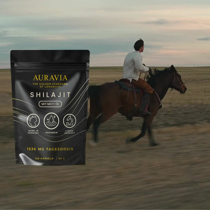 Lot de 2 capsules de Shilajit 196G Original avec huile MCT - Shilajit 2 X 120pièces Ultra Haute Dose en sac - AURAVIA® Végan - Shilajit rempli et testé en laboratoire en Allemagne - Fait en Allemagne