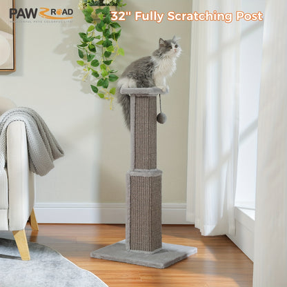 Griffoir pour chat PAWZ Road Large, 80 cm de haut, pour chats adultes d'intérieur, griffoir ultime avec sisal tissé, grande base et balle suspendue amovible