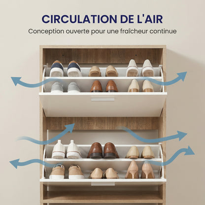 Meuble à chaussures avec 4 compartiments à rabat, armoire à chaussures en bois pour jusqu'à 24 paires, organisateur d'entrée peu encombrant