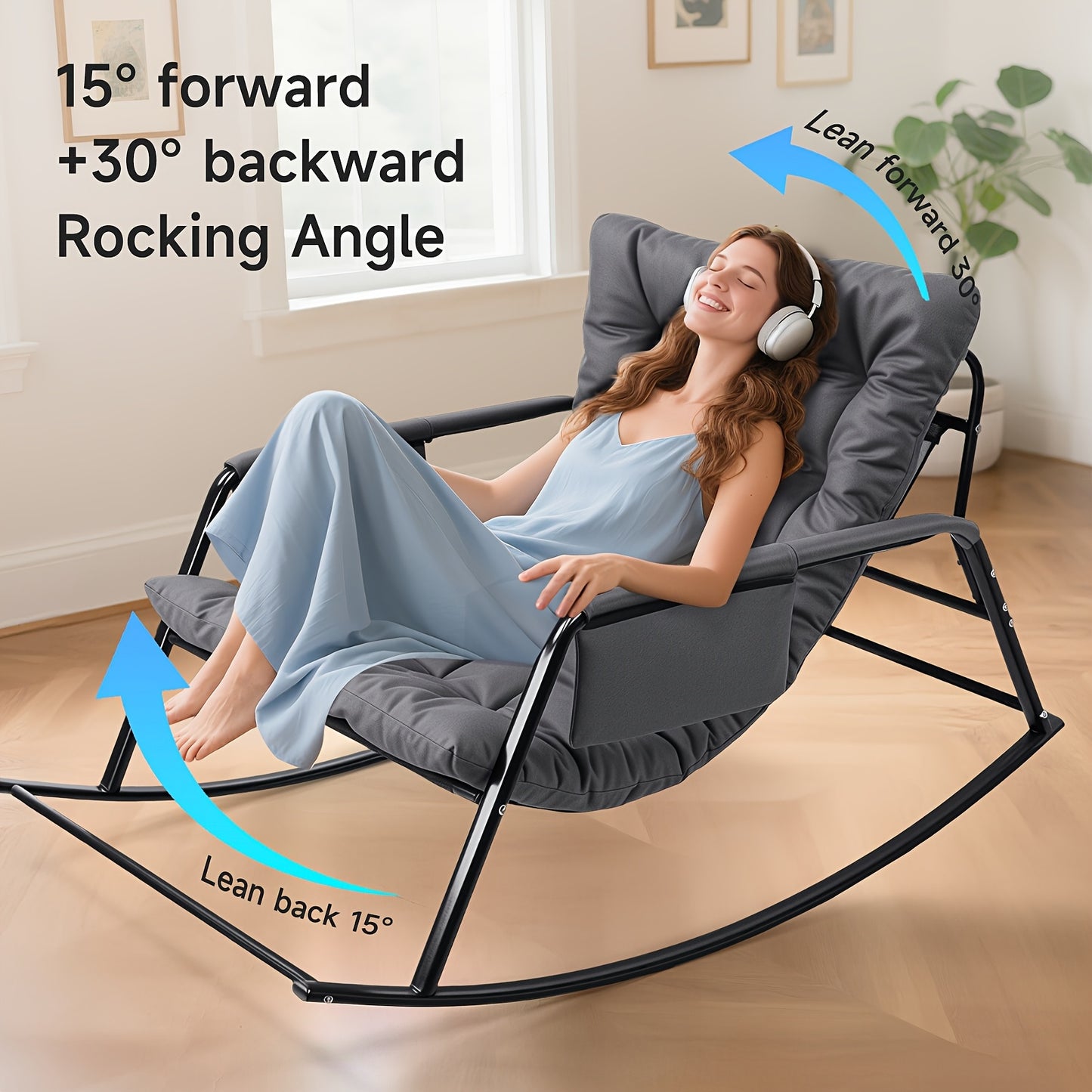 Chaise à Bascule Extérieure avec Cadre en Acier Renforcé de 158.76KG & Coussin Confort Nuageux 9.91cm, Montage Facile sans Outil 20 Minutes – Chaises Balançoires Idéales pour Jardin, Terrasse, Camping ou Alternative Douillette au Canapé
