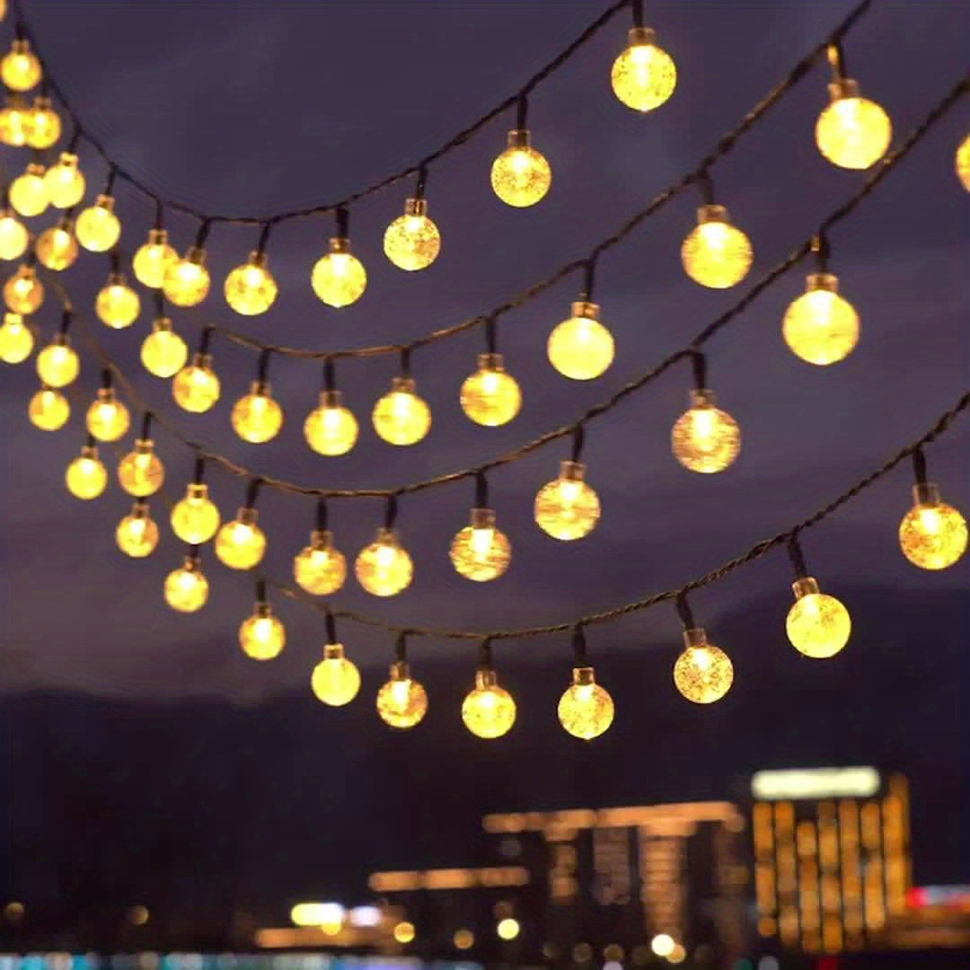 Guirlande Lumineuse Solaire Boule de Cristal 22M/12M 200 LED, 200LED/100LED Extérieur IP65, Lampe Solaire Extérieure, 8 Modes d'Éclairage, Lampe de Jardin Solaire, pour Jardin Patio Porche Décoration de Fête de Mariage Blanc Chaud