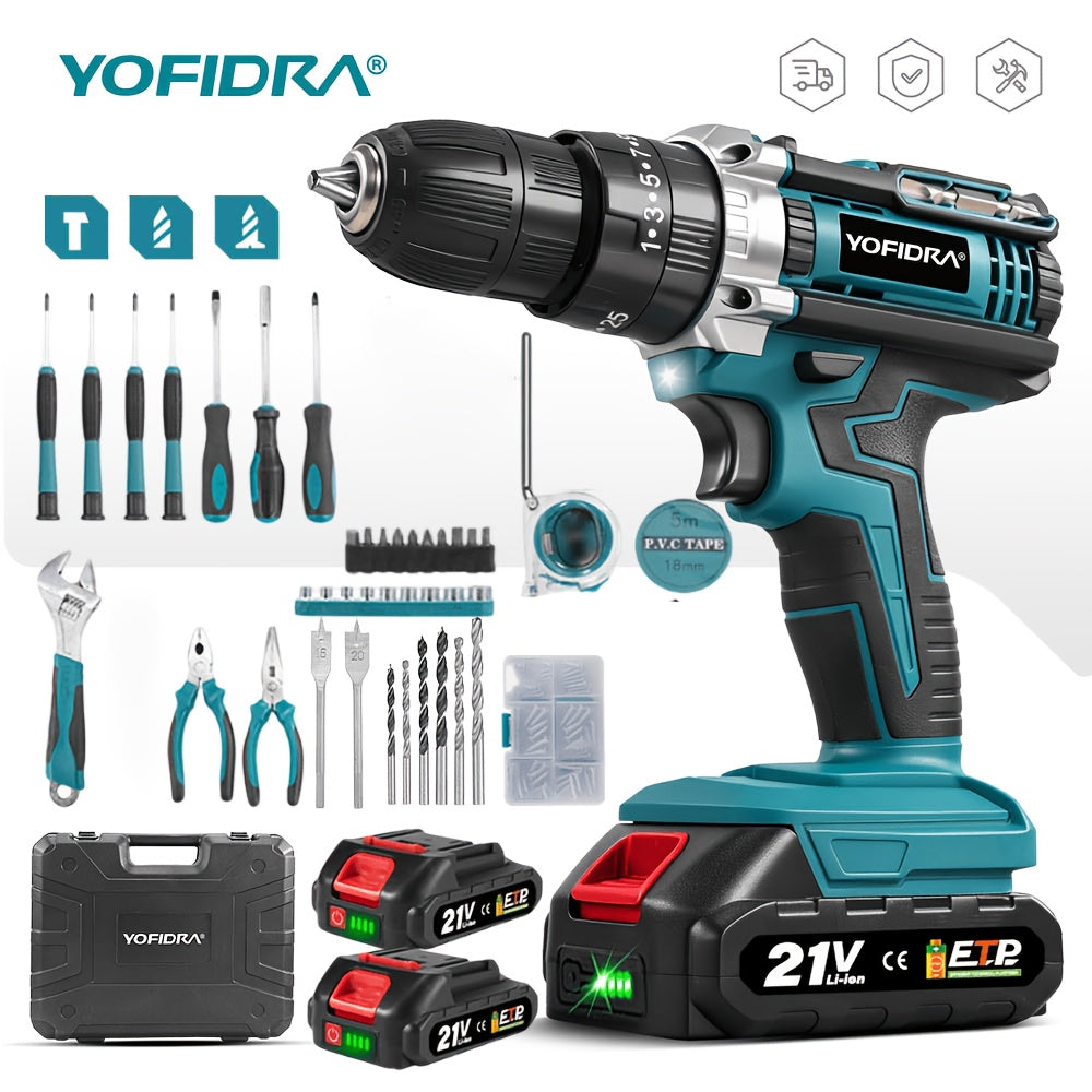 Perceuse sans fil, Perceuse électrique, Tournevis sans fil, 25+3 réglage de couple, Idéal pour la décoration maison et le bricolage, Ensemble d'outils électriques