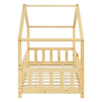Lit pour enfants Treviolo de style maison avec protection contre les chutes en bois de pin