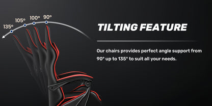 Fauteuil de gaming ergonomique avec repose-pieds - Fauteuil inclinable robuste à hauteur réglable, pivotant à 360° et avec support lombaire, mécanisme d'inclinaison manuel, options de couleur noir/rouge/blanc, texture imitation, rembourrage en mousse et c