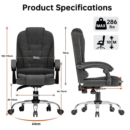 Chaise de bureau exécutive haute dossier, chaise de bureau ergonomique inclinable avec fonction d'inclinaison, chaise d'ordinateur robuste pour le travail à domicile