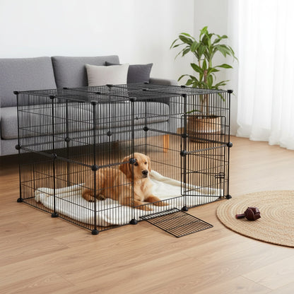 Barrière compacte pour petits animaux - Installation facile et facile à installer soi-même, enclos robuste et extensible avec entrée pour applications intérieures/extérieures - Idéal pour chiots, lapins, chatons et plus